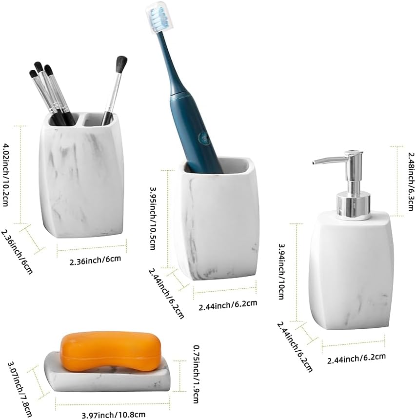 Bathroom Accessory Sets，4 Piece Bathroom Organizer Countertop with Toothbrush Cup,Soap Dispenser,Soap