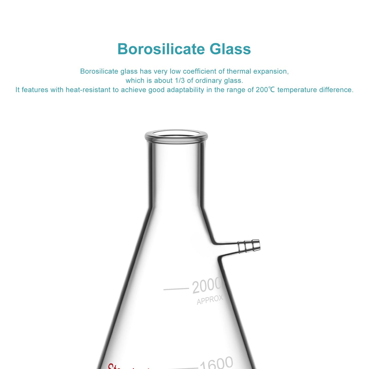 Borosilicate Glass Filtering Flask, Bolt Neck with Tubulation (2 Pack) (2000ml)
