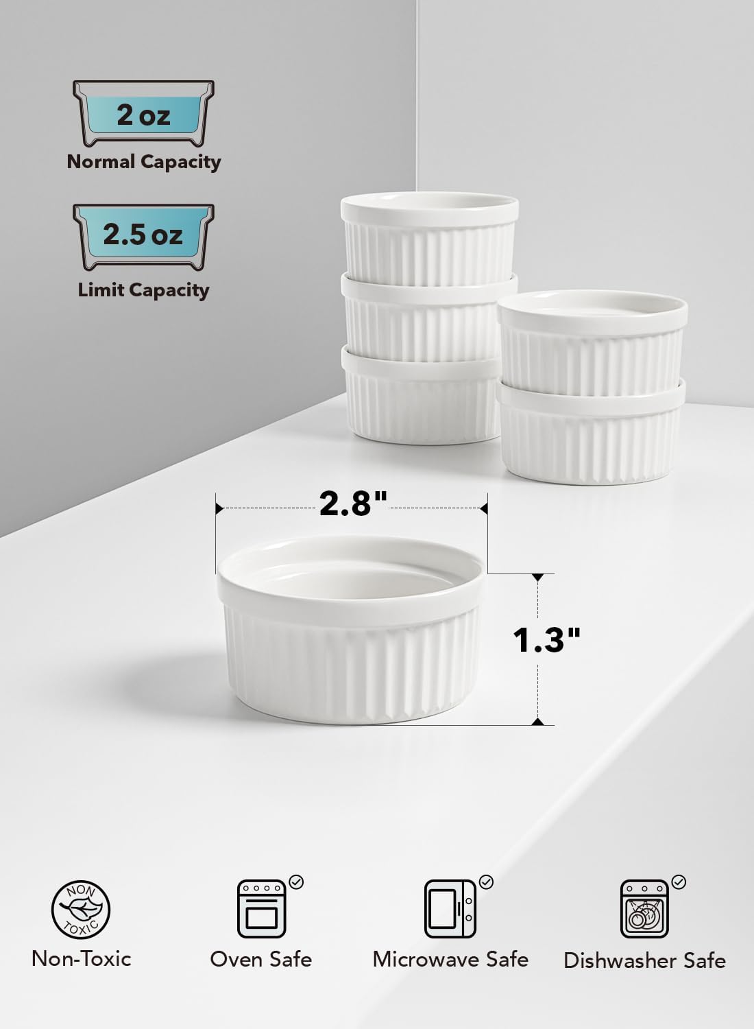Sauce Cups 2 OZ, Set of 6, White