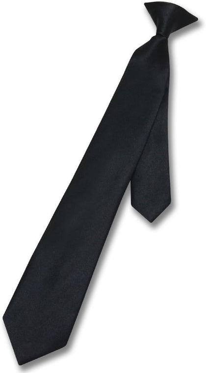 Boy's CLIP-ON NeckTie Solid BLACK Color Youth Neck Tie
