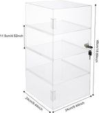 4 Shelf Acrylic Display Case with Lock, Clear Locking Countertop Showcase | Clear Acrylic Countertop Display Case for