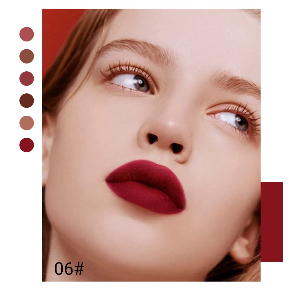 6Pcs Dark Light Nude Brown Matte Matt Liquid Lipstick Lip Gloss Glossy Set for Black Women, 24 Hour Brown Mauve Red