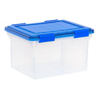 32 Quart Clear Plastic File Storage Box with Gasket Sealed Lid, Legal Size Airtight Document Organizer Bin, Stackable