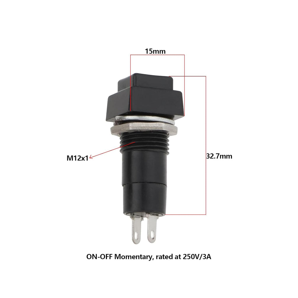10pcs 12mm On Off Momentary Square Push Button Switch SPST Momentary Push Button Switch 250V/3A for Auto Electronics, Black White Yellow Green Red