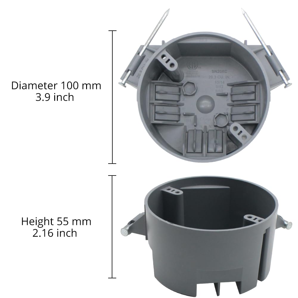 New Work Round Electrical Box 1-Gang 20.3 Cu.in PVC Round Outlet Box with Two Nails for Residential and Light