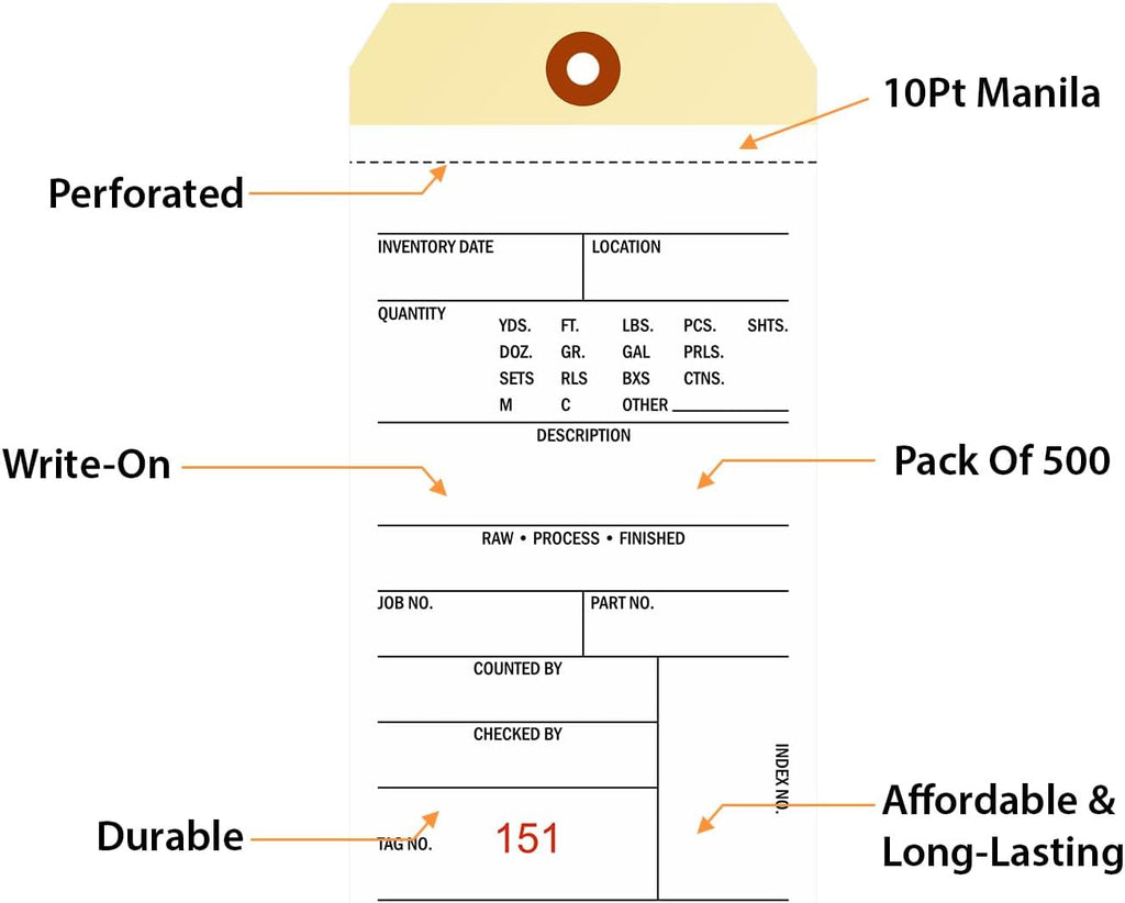 500/Pack 3-Part NCR Tags - 6.25" x 3.125", 10-Point Manila Tags with Two 60# NCR Papers, Sequentially Pre-Numbered
