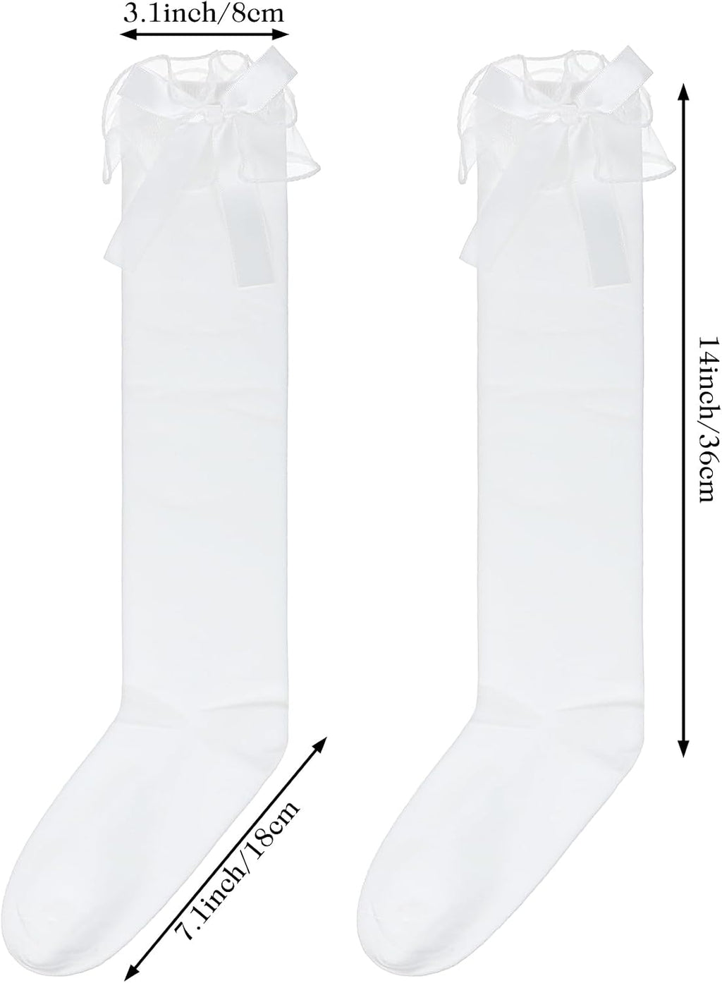 Knee High Socks with Bows, Girls White Knee High Socks for Daily Wear, School Uniforms, Dance & Cosplay