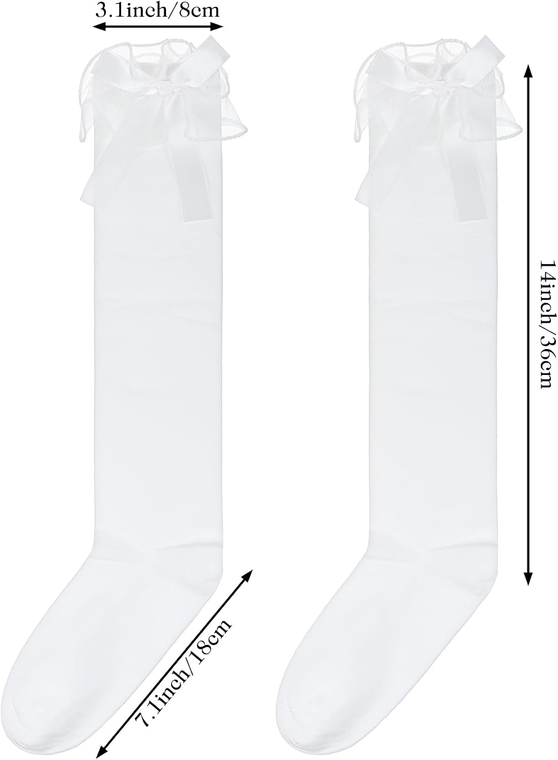 Knee High Socks with Bows, Girls White Knee High Socks for Daily Wear, School Uniforms, Dance & Cosplay