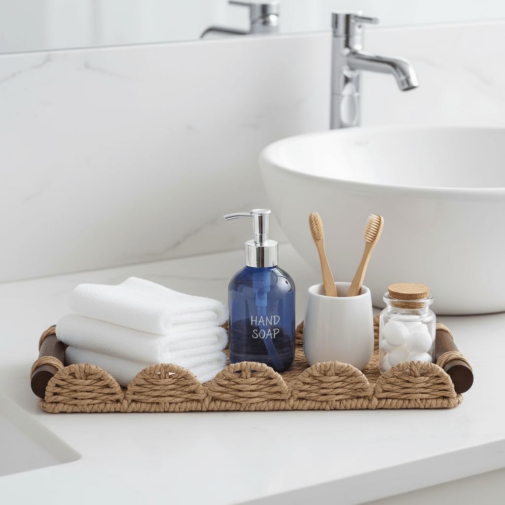 Bathroom Toilet Paper Tray Organizer, Scalloped Decorative Tray
