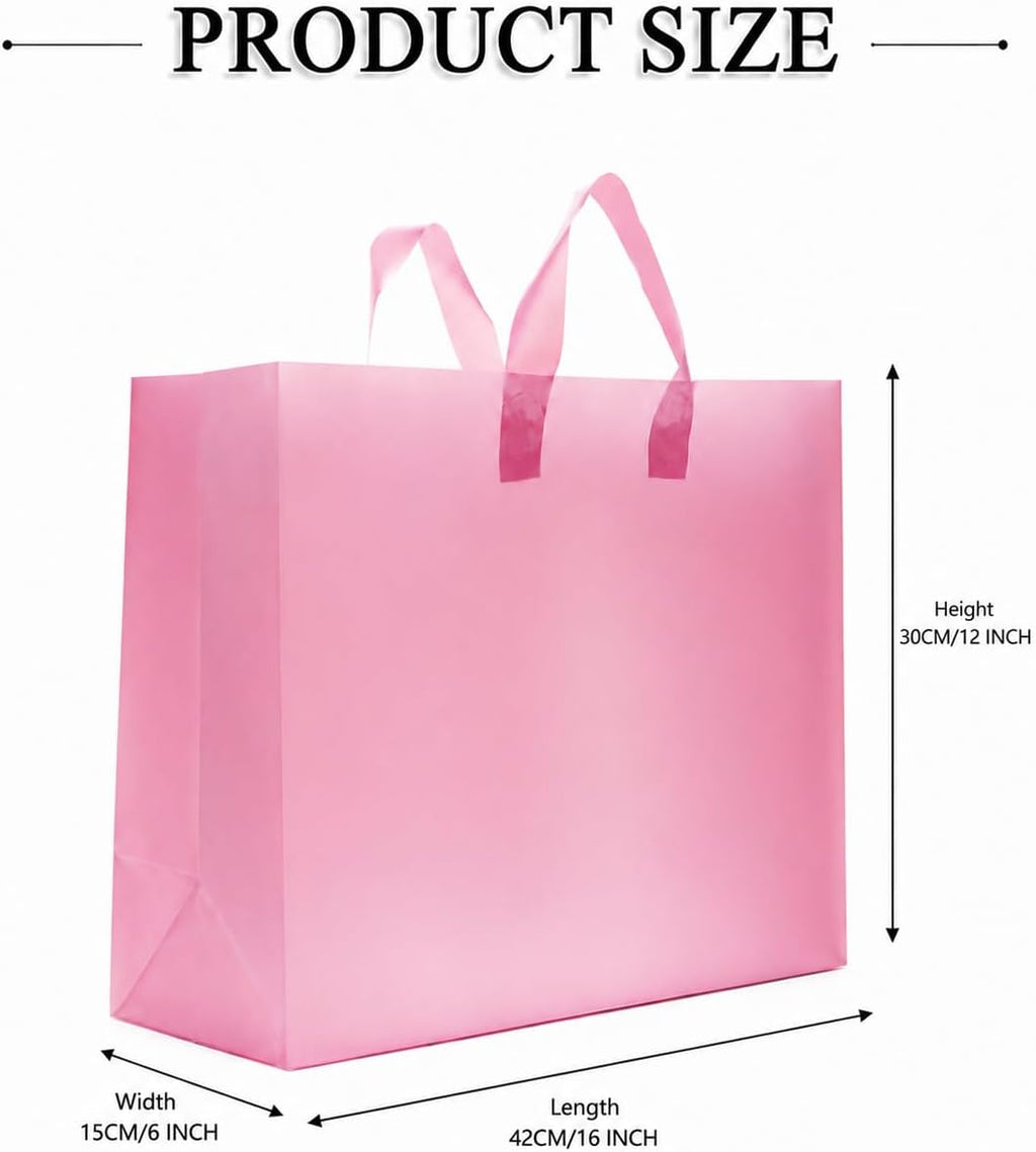 Pink Plastic Gift Bags, Frosted, 16x6x12, 50 Pack
