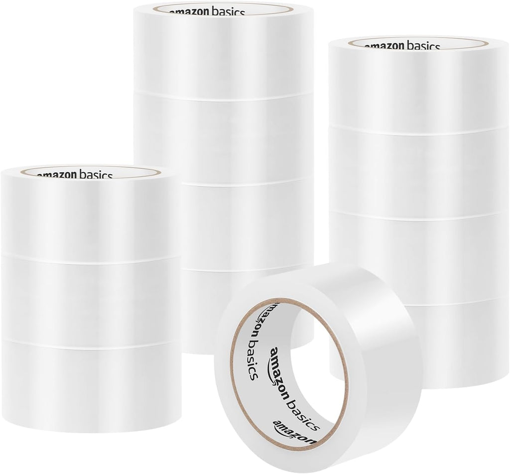 Strong Plastic Adhesive Packing Tape for Shipping, Sealing Boxes, Moving and Storage, Clear, Low Odor, 1.88 in x 54.6