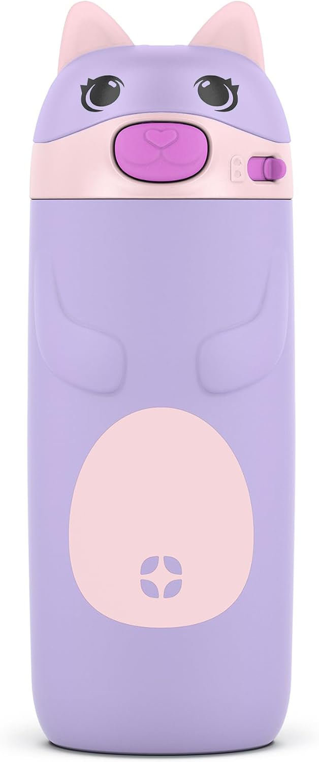 Ellies 12oz Stainless Steel Leakproof Kids Water Bottle, Cat | Insulated kids water bottle with straw, leakproof