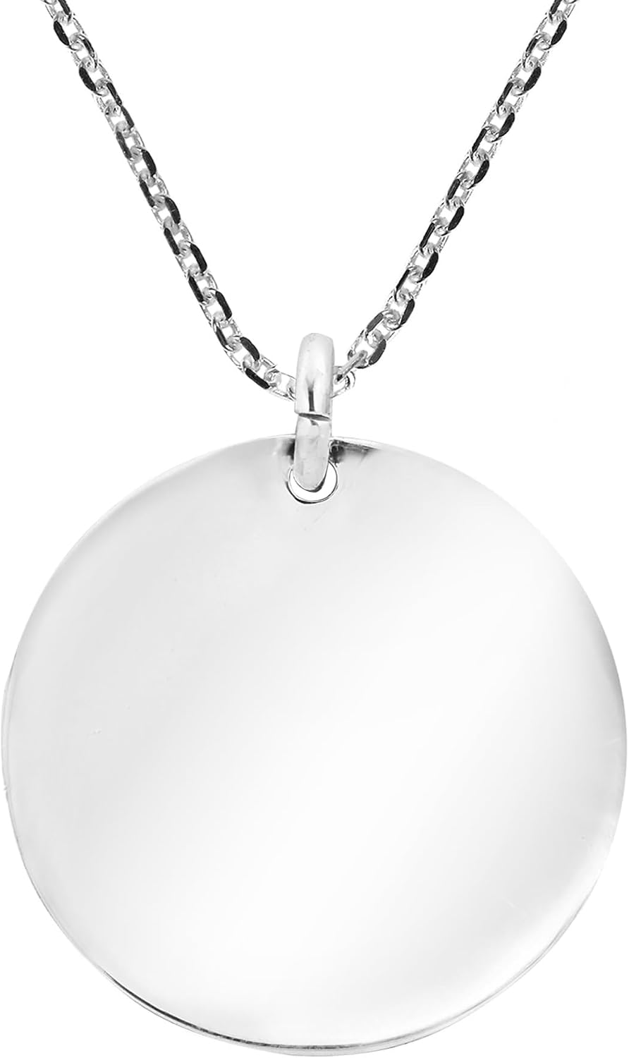 22mm .925 Sterling Silver Round Engravable Necklace | Customizable Silver Necklace for Women and Men | Sterling
