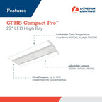 Lithonia Lighting Compact Pro LED High Bay Light Adj Lumens, 4000K/5000K