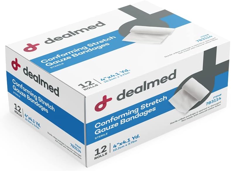 4" Sterile Conforming Stretch Gauze Bandages, 4.1 Yards Latex Free Stretched Dressing Wrap, Medical Non-Adherent