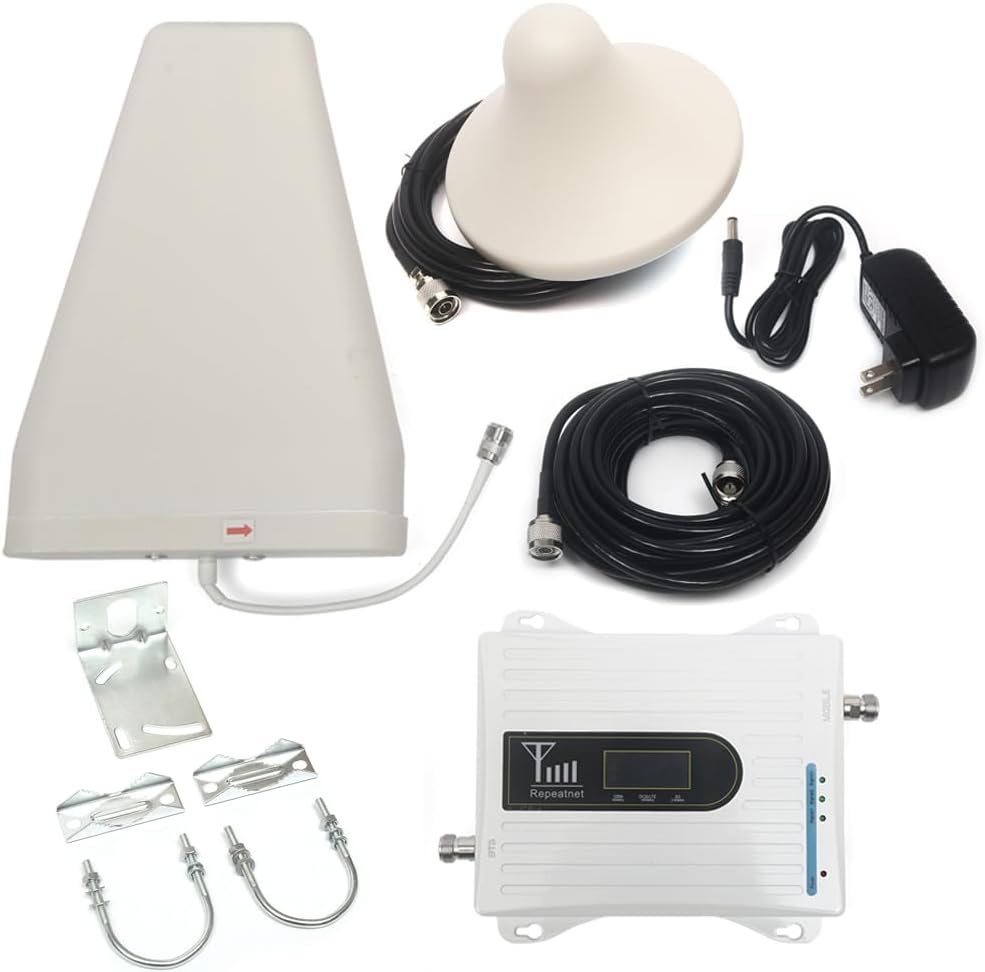 Cell Phone Signal Booster, GSM DCS WCDMA 900/1800/2100MHz Band Signal Amplifier Kit with Indoor Outdoor Antenna
