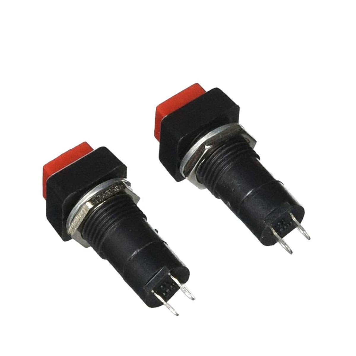 10pcs AC 250V 3A 12mm Thread 2 Pins Momentary Push Button Switch Cap SPST 1 NO 1 NC On Off Switch Square Head Button Red