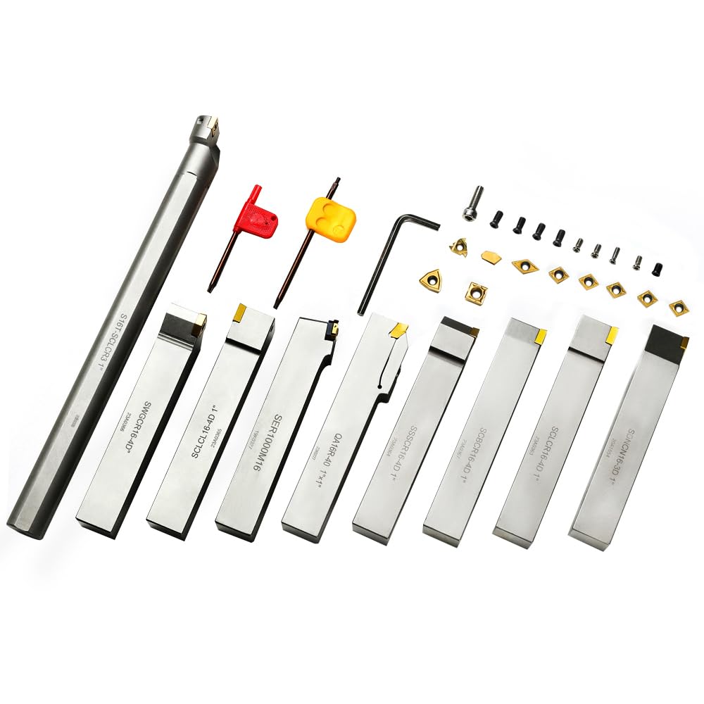 OSCARBIDE 9-Piece 1" Shank Indexable Lathe Tool & Boring Bar Set