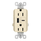 Legrand 15 Amp TR Spec Grade Outlet USB Type A/C Light Almond 1Pack
