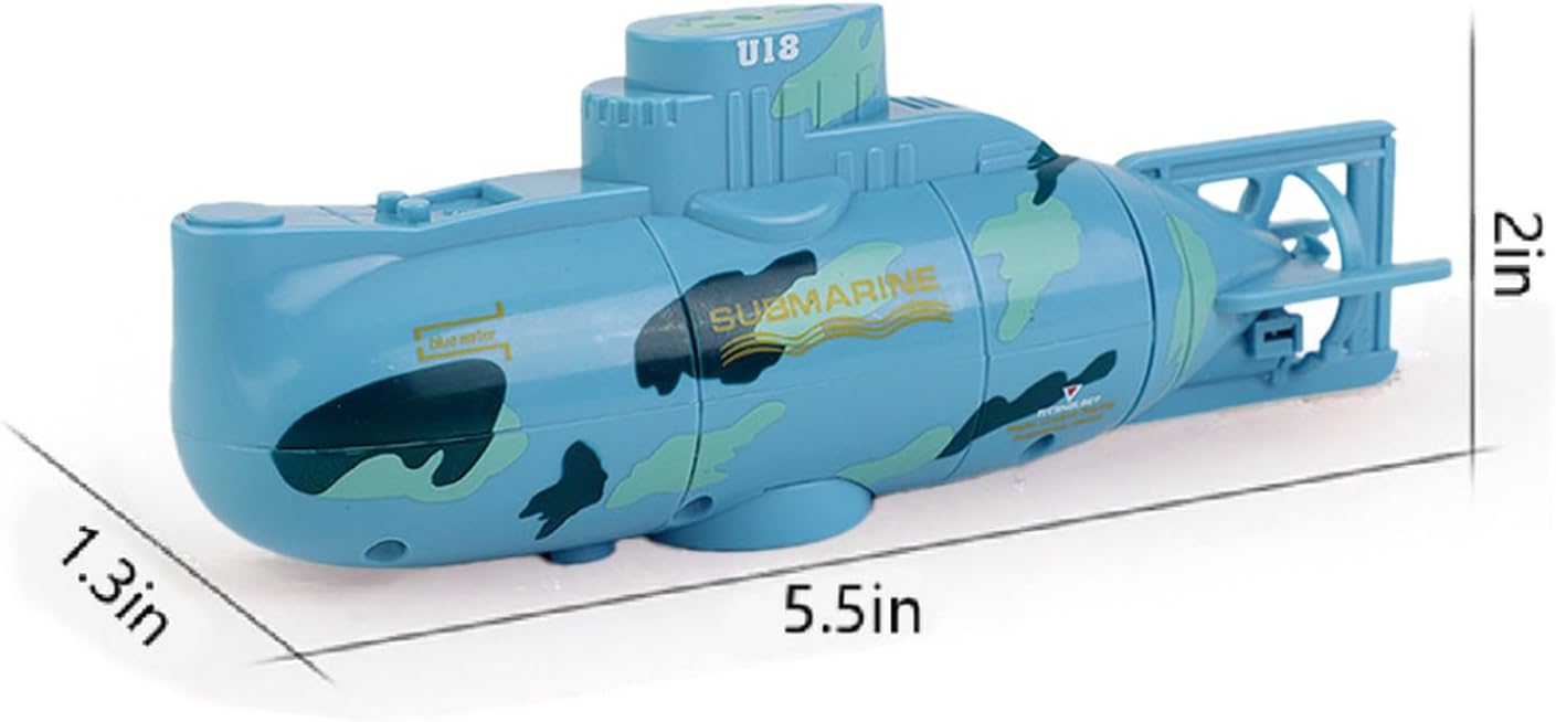 Mini RC Submarine Waterproof Remote Control Boat Underwater Diving Fish Tank Toy for Kids Birthday Gift（Blue）