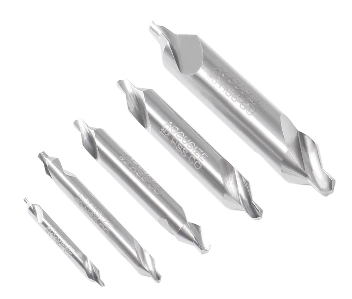 Accusize Center Drill Set, #1-#5, 3/64"-3/16", 5-Pc, M42 Cobalt, 0556-5500