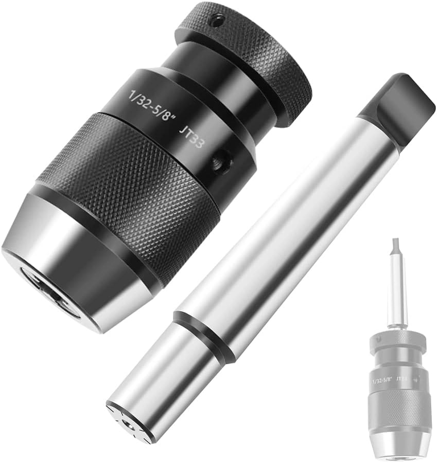 Heavy Duty MT2 Drill Press Chuck, 1/32"- 5/8" Keyless Drill Chuck JT33 Mount with Highly Precise MT2 Drill Chuck Arbor