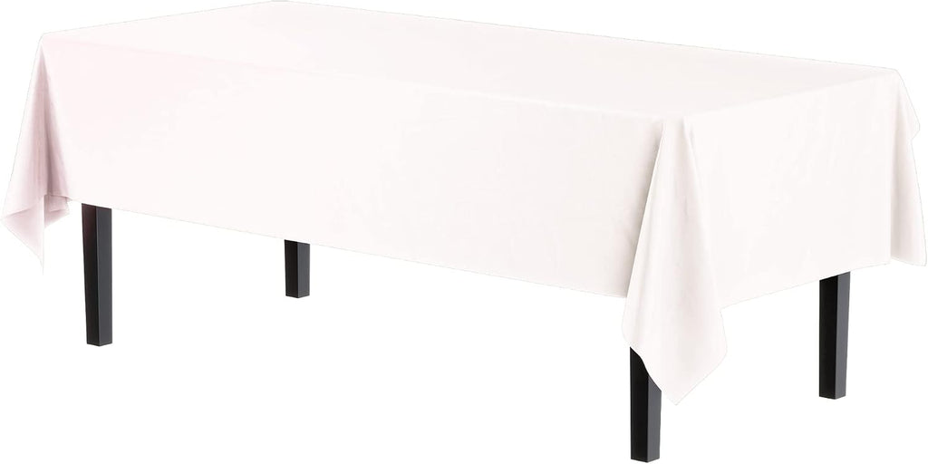 12-Pack Premium Plastic Tablecloth 54 Inch. x 108 Inch. Rectangle Table Cover-White