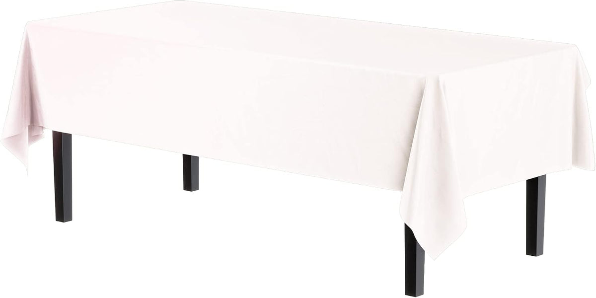 12-Pack Premium Plastic Tablecloth 54 Inch. x 108 Inch. Rectangle Table Cover-White