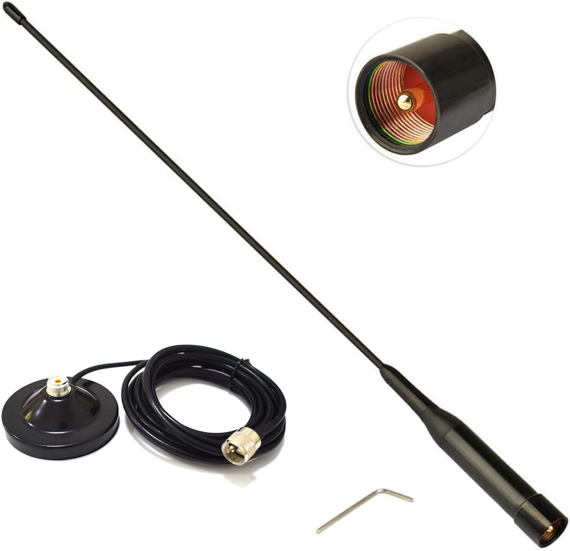 Mobile Radio Antenna Dual Band, Magnetic Mount Base w/PL259 Male Connector | VHF/UHF 136-174MHz/400-470MHz for