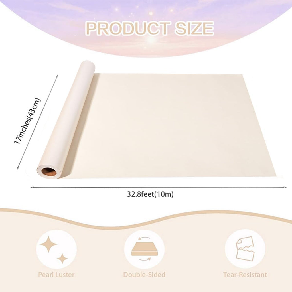 Off White Kraft Wrapping Paper Roll,Reversible Beige Wrapping Paper,Pearly-Lustre Solid Color Gift Wrap for