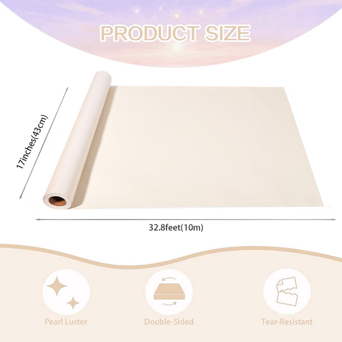 Off White Kraft Wrapping Paper Roll,Reversible Beige Wrapping Paper,Pearly-Lustre Solid Color Gift Wrap for