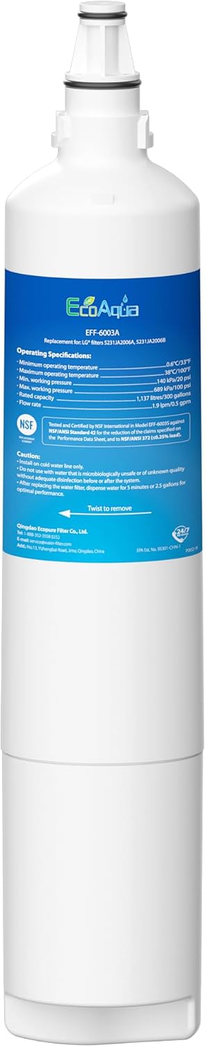 EcoAqua 5231JA2006A Refrigerator Water Filter Replacement for LG LT600P