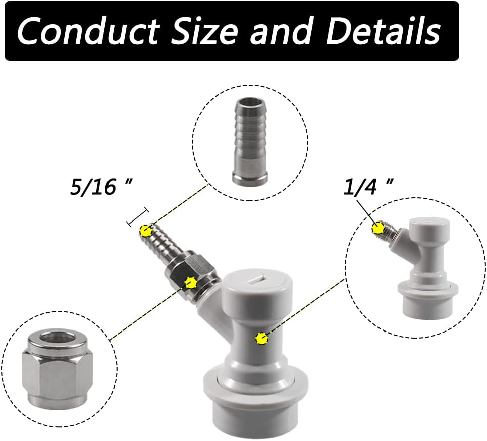 Corny Keg Ball Lock Gas Disconnect MFL 1/4, Include 5/16 Swivel Nuts, 2 Free Worm Clamps for Homebrewing