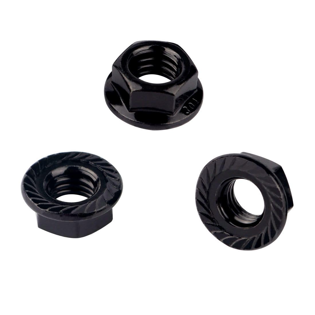 1/2-13 Serrated Flange Hex Lock Nuts 304 Stainless Steel, 20PCS Black