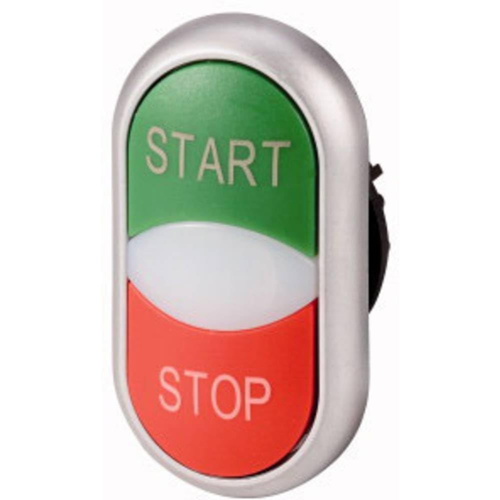 Eaton 216702 Double Push Button, Light Detector, Green Start/White/Red Stop