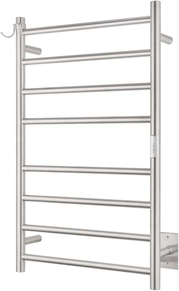 8-Bar Wall-Mounted Towel Warmer, Plug/Hardwired, 3 Timers | can be surface-mounted or flush-mounted, with