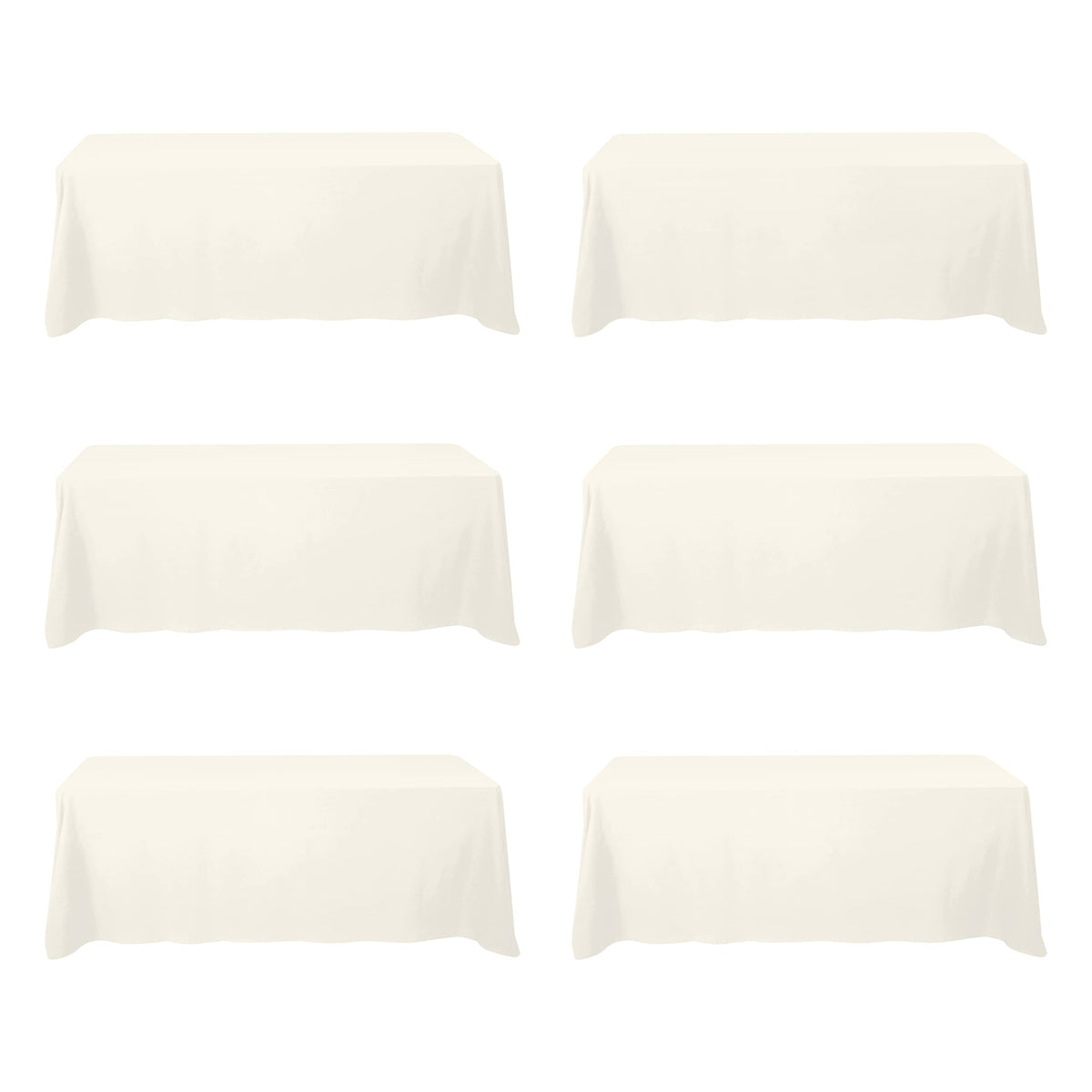 6 Pack Ivory Tablecloths 90x156 Inch for 8ft Rectangle Tables
