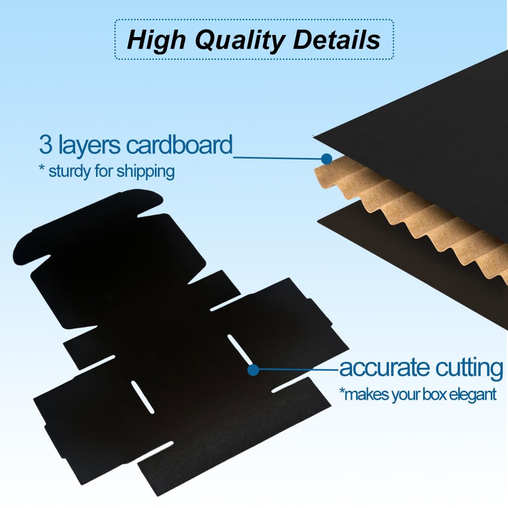 5x5x2'' Small Shipping Boxes 25 Pack, Cardboard Corrugated Mailers, Black (M552-25-B)