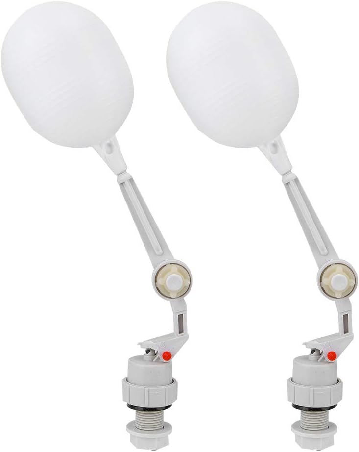 Plastic Float Valve 2 Pack Auto Fill Shut Off Valve for Livestock Water Tank Trough, with Thicken Float Adjustable