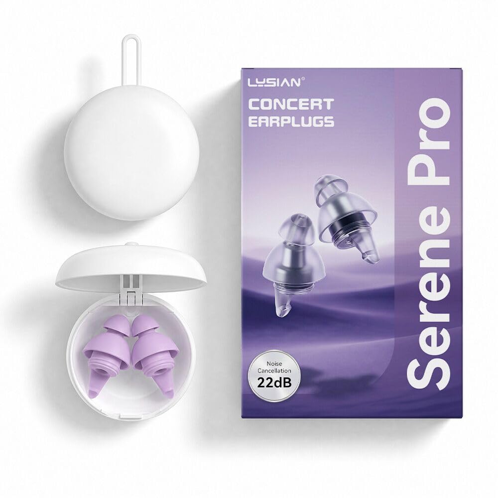 High Fidelity Concert Ear Plugs, 22dB, 2 Pairs with Case, Purple