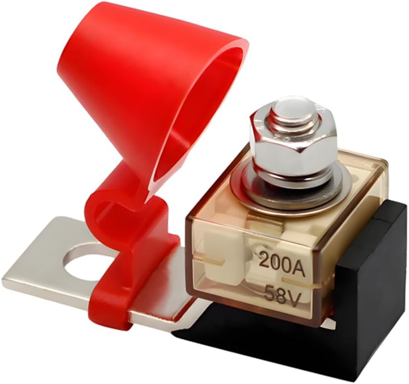 Battery Terminal Fuse Kit, 200A 58V Rated Battery Fuse and Waterproof Terminal Mount Fuse Block, Battery Terminal