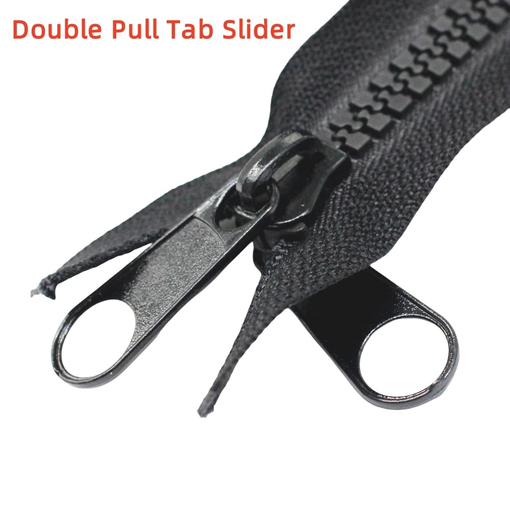 136 Inch #10 Large Separating Plastic Zipper Double Pull Tab Black
