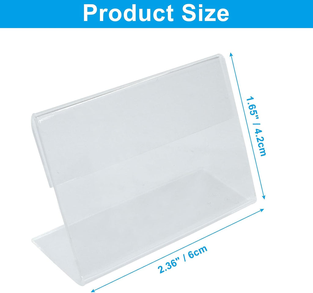 Clear Acrylic Sign Holder L Shaped, 2.36" x 1.57", 25 Pcs | Mini Display Holder, Plastic Table Counter Top Stand