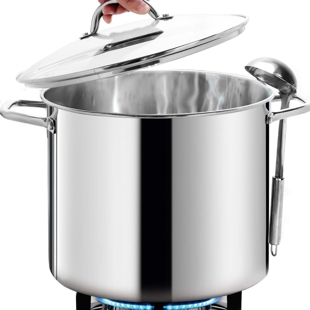 Commercial Grade LARGE STOCK POT 20 Quart With Lid - Nickel Free Stainless Steel Cookware - Healthy Polished