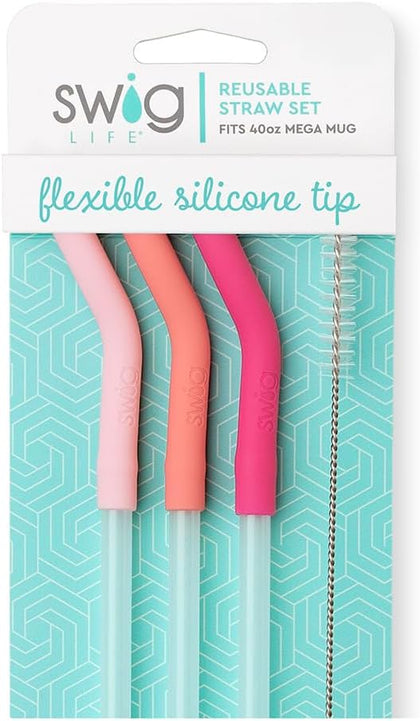 Reusable Straw Set with Cleaning Brush, Pinks | Reusable Straw Set - Cleaning Brush Included - 14 Inch Long