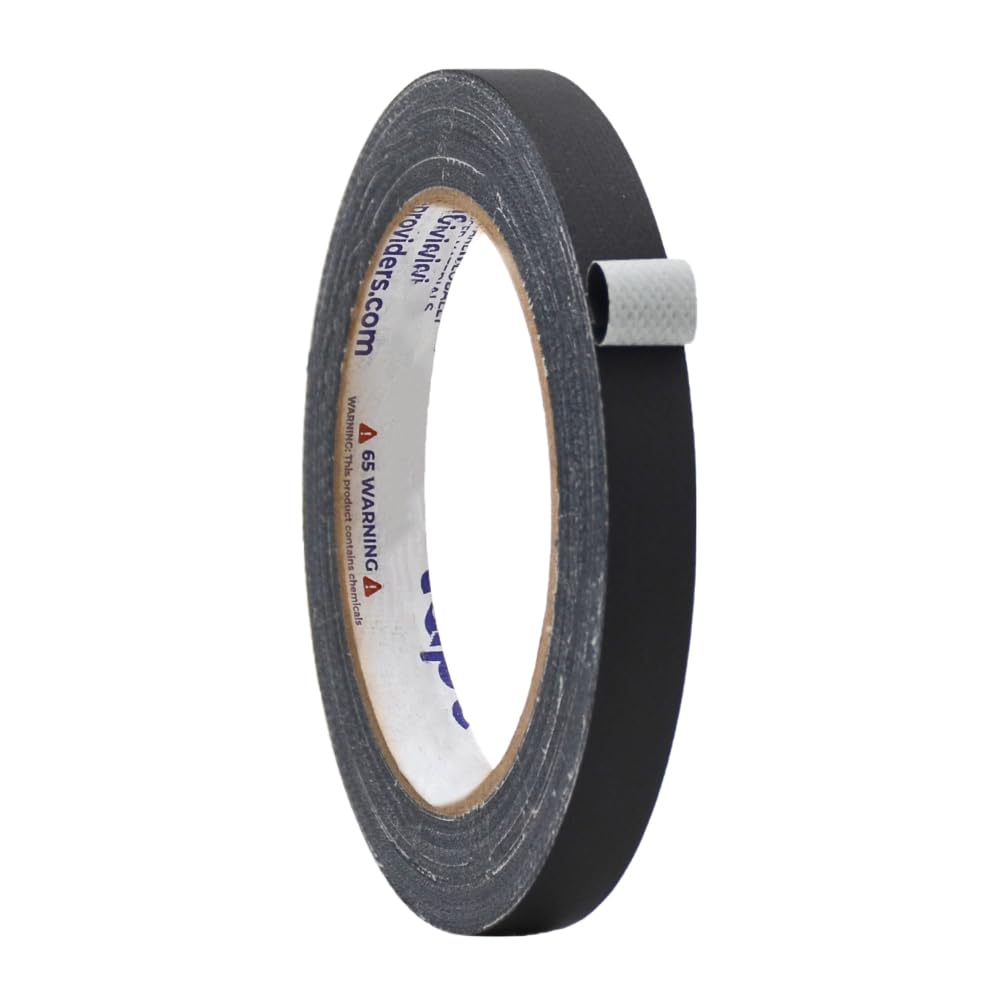 WOD Gaffer Tape, Black Low Gloss Finish Film, 1/2 inch x 60 ft. Residue Free, Non Reflective Cloth Fabric, Secure