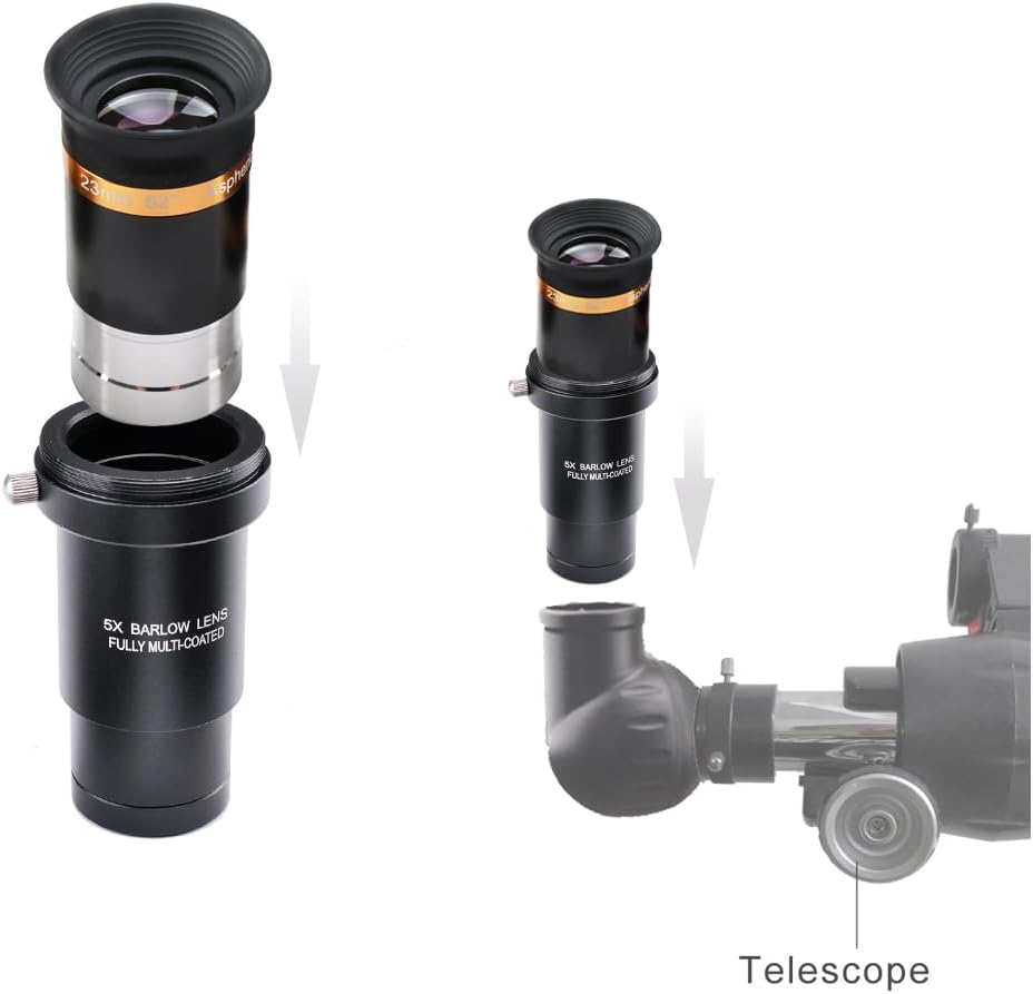 62° Aspheric Eyepiece Set, 1.25-Inch, 5X Barlow & Filters | Multi-focal eyepiece kit; fully multi-coated optics