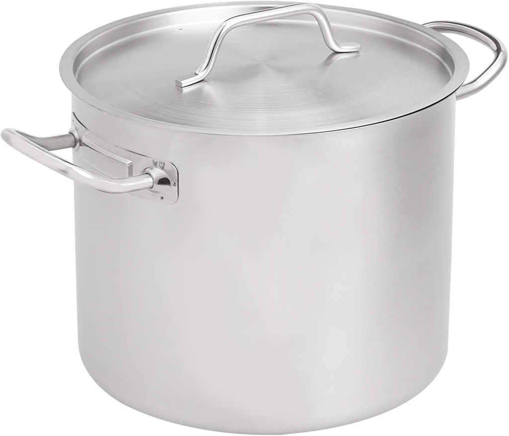 12 Quarts Stainless Steel Aluminum-Clad Stock Pot with Cover, Induction Compatible, Dishwasher Safe, Oven Safe, Even