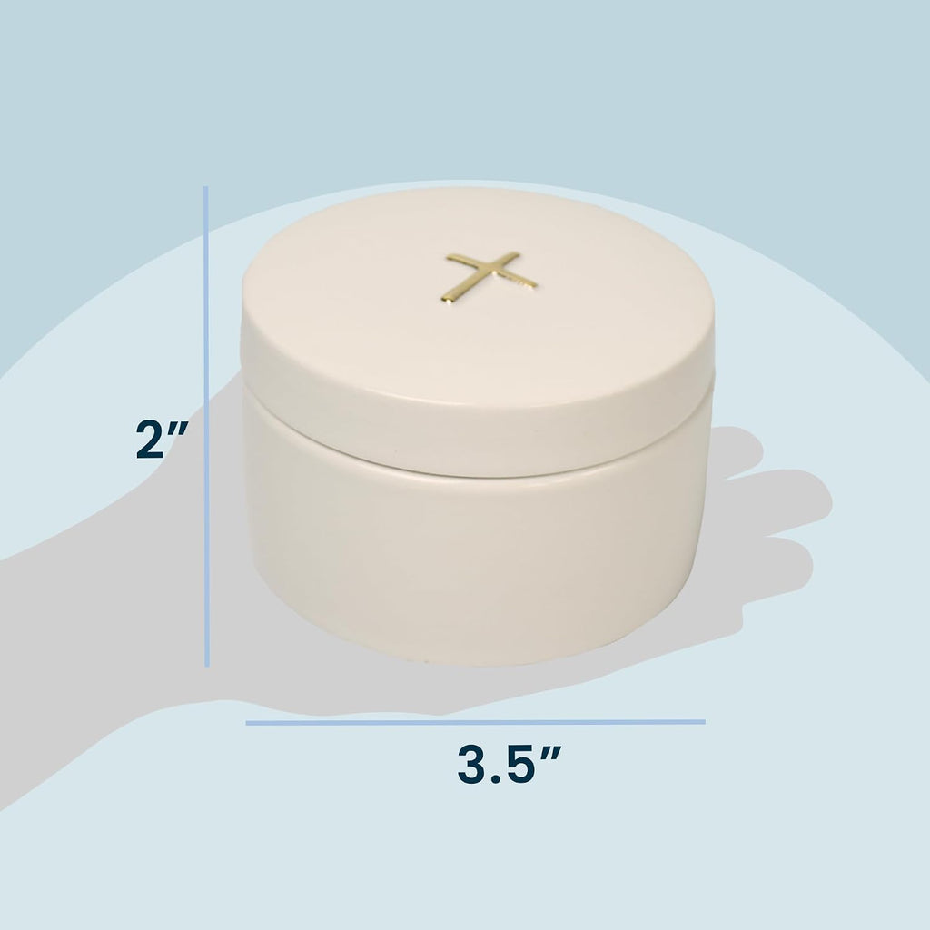 Baptism Gifts for Boys and Girls – White Rosary with Ceramic Keepsake Box and Card
