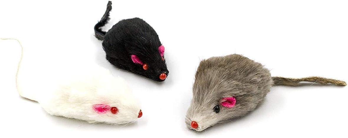 20 Furry Mice with Catnip and Rattle Sound Made of Real Rabbit Fur Interactive Catch Play Mouse Toy for Cat, Pack of